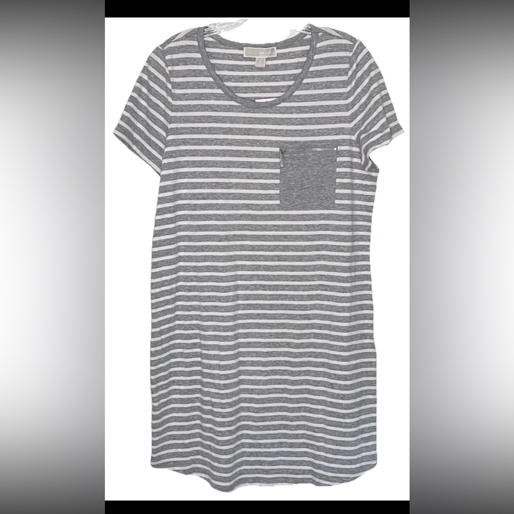 Michael Kors Women's Pullover Stripe Gray & White Knit T-shirt Dress Size Small